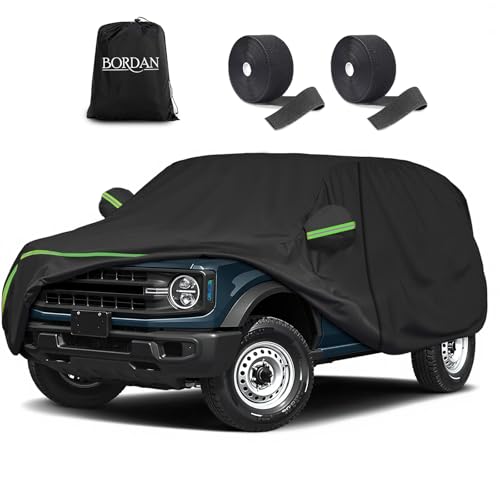 Image of Heavy Duty Waterproof Car Cover for Ford Bronco 4 Door 2021-2025 | Full Car Cover with Door Zipper and Reflrctive All Weather Sun Rain Dust Snow Protection for Bronco 2021 2022 2023 2024 2025