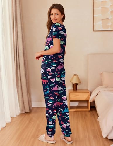 Ekouaer Womens Pajama Sets Short Sleeve Lounge Sets for Women Printed Jogger Pajama Set 2 Piece Pj Sets With Pockets S-XXL4