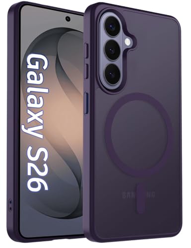 Image of Elzzi Magnetic Magsafe Case for Samsung Galaxy S26 5G Cover, Compatible with MagSafe Translucent Matte Hard PC + TPU Hybrid Back Cover, Slim Shock-Resistant Protective Case (Deep Purple)