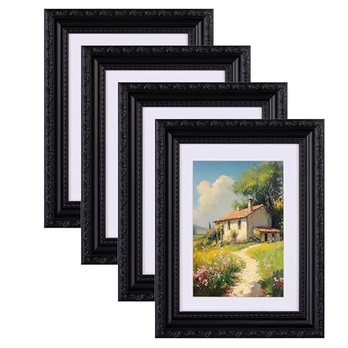 eletecpro 5x7 Vintage Picture Frame, Glass Cover, Black, 4-Pack