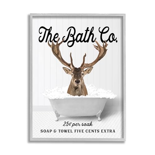 Image of 'Bubble Bathtub Deer'| Framed Giclee Art | Stupell Industries | Gray, 16 x 20 Inches, Easy to Hang and Sturdy, Made in USA, by Lettered and Lined