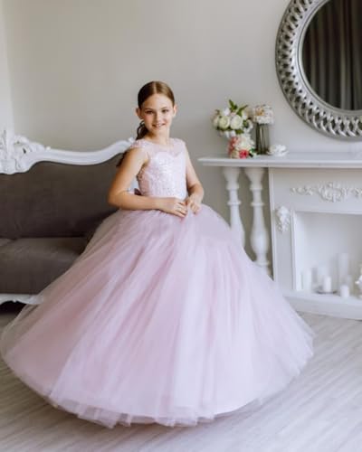 Glitter Sequins Flower Girls Dress for Wedding Tulle Floor-Length First Communion Dresses Pageant Ball Gown with Bow3