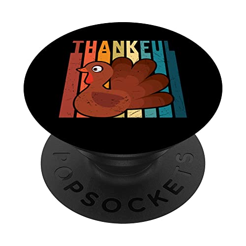 Retro Thankful Turkey Day Thanksgiving Family Kids Matching PopSockets Swappable PopGrip, Black