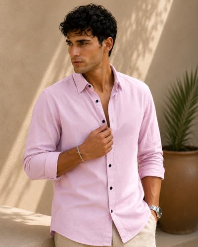 Image of Men Linen Cotton Full Sleeve Shirt for man | Mens Casual Shirt |Shirts for Men Stylish | Men Shirts | Casual Business Party Festival Regular Fit