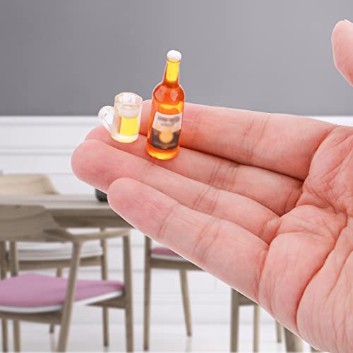 Molain 16 Pcs Miniatur Puppenhaus Bierflasche Tassen Set, Mini Becher mit Bierflaschen Realistische Bier Glas Modell Puppenhaus Drink Set Puppenhaus Zubehör Dekor für Pretend Play DIY Drink Flaschen