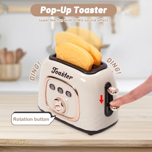 Kinder Küchengeräte Set mit Kaffeemaschine Mixer Toaster Rührgerät, Kinderküche Spielküche Zubehör, Kinder Kaffeemaschine Spielzeug mit Geräusch und Licht, Rollenspiel Geschenk für Kinder ab 3 Jahren
