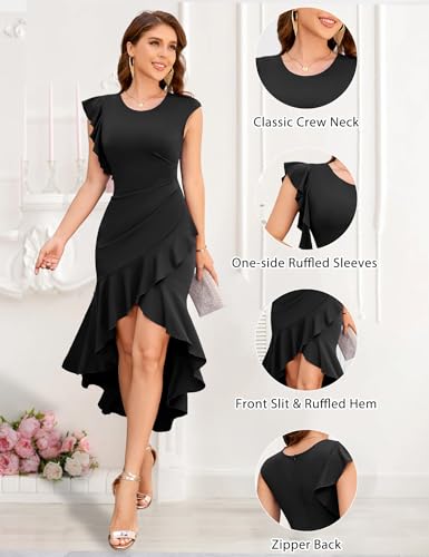 Dressystar Women High Low Wedding Guest Dress 2025 Bodycon Sleeveless Ruffle Formal Evening Cocktail Party Dresses4