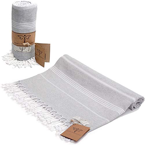 Smyrna Classic Series Serviette de plage turque 100 % coton pré-lavé, 94 x 180 cm gris clair Cover