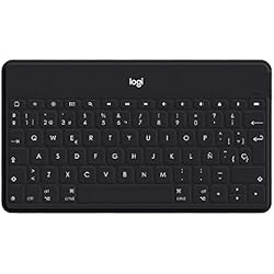 Logitech Keys-To-Go Teclado Inalámbrico Bluetooth para iPhone, iPad, Apple TV, ligero, Ultraportátil, Disposición QWERTY Español, Negro