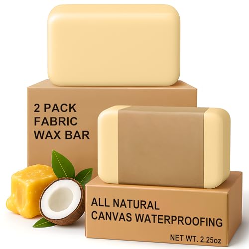 HappyAlley 2 Pack Wax Fabric Wax Bar(Total 4.5oz) Canvaswax Bar All Natural Waterproof Treatment for Canvas Shoes Hats Jacket Bags Durable Rain Protection All Natural Beeswax Coconut Blend