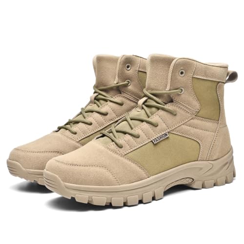LEADER SHOW Men's Classic Desert Military Boots Lace Up Ankle High Top Casual Work Outdoor Hiking Shoes3