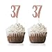 Rose Gold 37th Birthday Cupcake Topper, 24-Pack Number 37 Glitter Happy Birthday Party Cupcake Toppers, Decorations