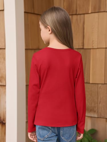 Image of Haloumoning Girls Long Sleeve Shirts Crewneck Ruched Side Slim Fit Tops Ribbed Knit Casual Tee Shirt 4-15 Years