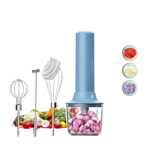 4-in-1 Electric Hand Mixer, Electric Whisk, Mini Onion Chopper 10Oz, Small Cordless Hand Blender, Milk Frother Wand for Coffee, Matcha, 4 Speed Rechargeable Food Processor for Baby Food Maker