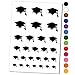Graduation Cap Solid Temporary Tattoo Water Resistant Fake Body Art Set Collection - Black (One Sheet)