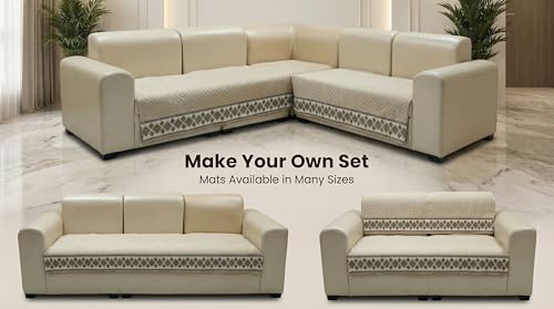 Image of Velvet Quilted Sofa Cover Mat Seat & Back, 2 Pc Arm, Arm L23in H32in, Beige Color,Anti Skid Backing, 6in Hanging Strap Design, Washable Soft, Anti Slip, Se, Style -Beige-ARM2