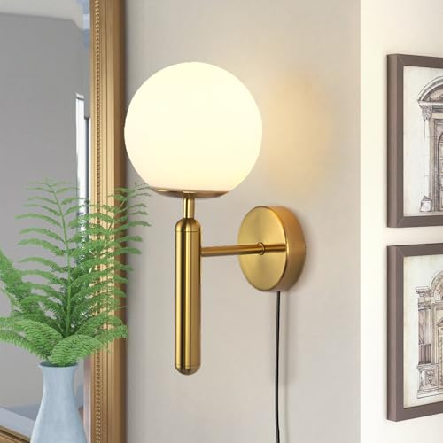 Image of Modo Lighting Modern Plug in Wall Sconce Light Golden Wall Light Fixture with On /Off Toggle Switch Industrial Vintage Wall Lamp for Bedroom Bathroom Bedside E26 Base (Plug)