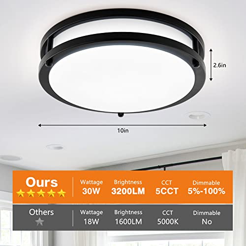 2-Pack 10Inch 30W LED Flush Mount Ceiling Light Fixtures Black, Ultra Bright 3200LM Dimmable Ceiling Lights, 5CCT 2700K 3000K 4000K 5000K 6500K, Ceiling Lamps for Kitchen Hallway Bedroom Bathroom - Image 5