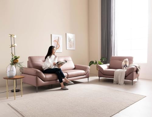 Image of Fabrique David Leatherette 2+1 Sturdy Look 3 Seater Sofa Set Light Pink | Luxury Comfortable Furniture Perfect for Home Guests Office & Living Room | Stainless Steel Legs