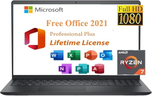 Dell (デル) 2024 Inspiron 15 ビジネスノートパソコン、Microsoft Office 2021 永久ライセンス付き、AMD Ryzen 7 7730U(8コア)、15.6インチ FHD 1920 x 1080、Type C、Win