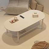 PVYGDXYI Mesa de centro ovalada de madera con almacenamiento, mesa de centro moderna de mediados de siglo, madera clara, mesas centrales pequeñas con estante de almacenamiento para sala de estar