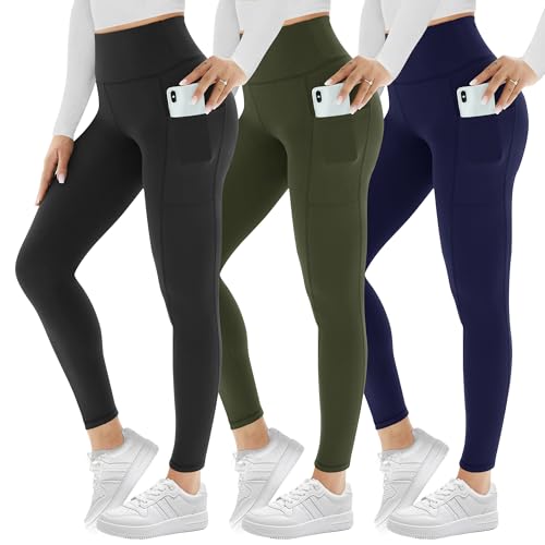 Image of AMIYOYO 3 Pack Leggings for Women with Pockets High Waist Gym Leggings