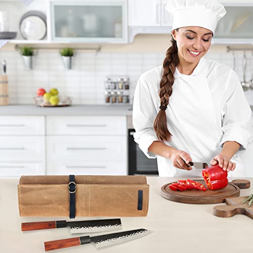 Manjushri Chef Knife Rolls With 9 Slots- Canvas Knife Roll Bag With Genuine Leather Belt (Brown) #TOP7