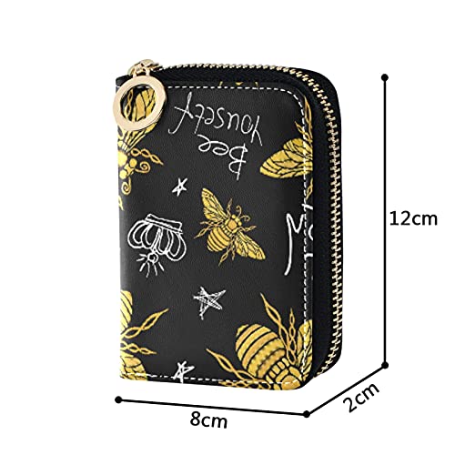 Oyihfvs Yellow Bee Sweet Bees Queen Crown Stars On Dark Credit Card Coin wallet, RFID Blocking Compact Women Leather Holder, Key Change Organizer, Zipper Purse Clutch Pouch Multi 3 4.7x3.1x0.8 Inch4