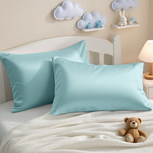 Image of NTBAY 2 Pack Pillows with Egyptian Cotton Pillowcases, Soft Cotton Down Alternative 13x18 Envelope Pillows for Sleeping in Crib Bed - Machine Washable - Breathable Travel Pillow, Aqua