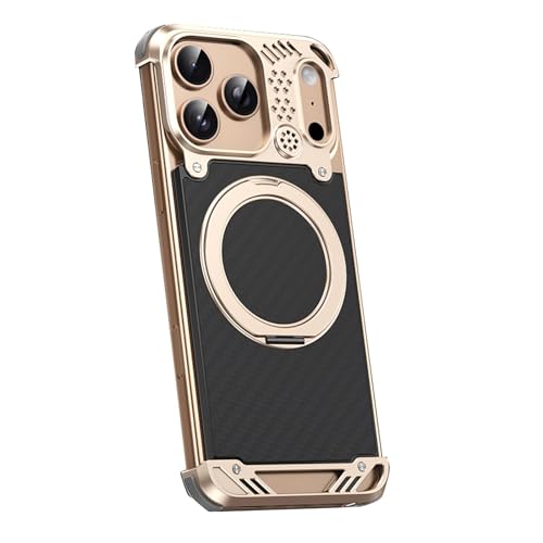 For IPhone 17 / 17 Air / 17 Pro / 17 Pro Max�p ���^���P�[�X ? �A���}�@�\�t���A�J�[�{���t�@�C�o�[���A�����Y���S�ی�A�ϏՌ��A�}�O�l�b�g��360�x��]�X�^���h�t���J�o�[,17,Gold