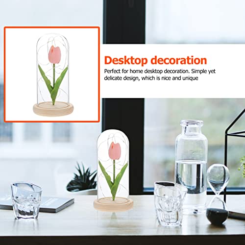 Uonlytech Lâmpada tulipa rosa Forever Tulipa em cúpula de vidro para mulheres, aniversário, Natal, D