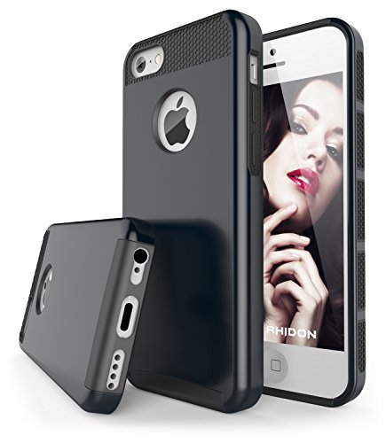 iPhone 5C Case, Rhidon 2 in 1 PC + Silicone Shock Absorbin Armor Defender Anti-Slip Protective Cover for iPhone 5C (Black)