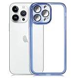 YUYIB ケース iPhone 16 Pro ケース クリア 透明 レンズフィルム付き カメラ保護 シリコン ソフトケース おしゃれ 指紋防止 TPU 薄型 おしゃれ ストラップホール スマホケース アイフォン16プロ カバー (ブルー, iPhone16 Pro 6.3")