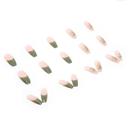 Miniatura 6 de 24 uñas postizas a presión de camelia largas de primavera verde como un soplo de aire fresco, uñas postizas acrílicas con diseño de perlas, uñas