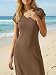 Wenrine Damen Kurzarm Midi Kleid V Ausschnitt Lange Kleider Einfarbige Sommer T-Shirt Kleid Kaffee XL