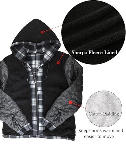 Men's Flannel Jacket Hoodie Full Zip Up Plaid Thick Fleece Sherpa Lined Sweatshirt Winter Warm Coats4
