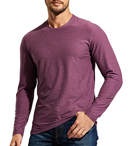 MIER Men's Long Sleeve Tee Shirts, Soft Dry Fit Tops, Plum Heather, XXL