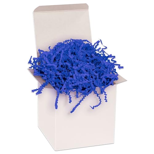Image of BOX USA Royal Blue Crinkle Paper Filler (10lb) - Shredded Paper for Basket Stuffing, Shipping, Packaging, Confetti, Crafts & Holidays - Crinkle Cut