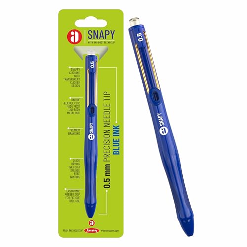 Image of Anupam Snapy Roller Gel Pen 0.5 mm, Waterproof Smooth Quick-Dry Dark Ink, Comfortable Grip Exam & Office Pen, Refillable (Blue Body BlueInk, Pack of 6)