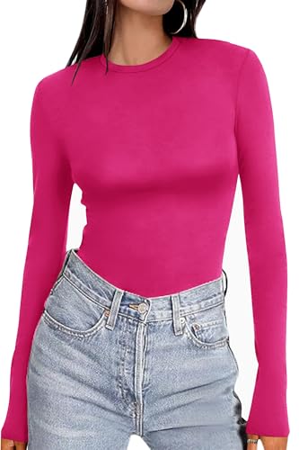 Ekouaer Women's Long Sleeve Shirts Tight Fitted Tops Crewneck Underscrubs