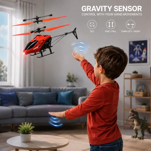 Image of Remote Control Gravity Sensor Helicopter Toy, with Shock Detection Auto Power Off, USB Charging, for Kids (RED)