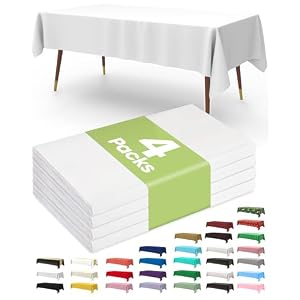 Pureegg Plastic Table Cloth Disposable 4 Pack, 137 x 274 cm Table Cloths for Parties, Decorative Tablecloths for Rectangle Tables, White Plastic Cover, Leakproof & Sturdy, White