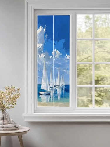 Vinilo decorativo para ventana azul con diseño marítimo 39.3 x 19.6 pulgadas miniatura 4