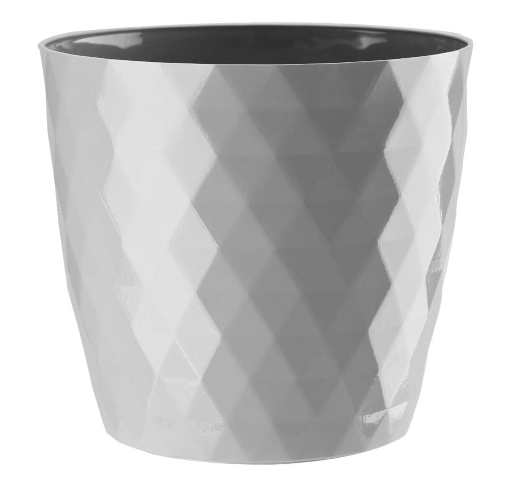 KORAD Cristal Indoor Flower Pot Covers without Drainage Holes | Round Plastic Plant Pots Container for All Houseplants | 9 Modern Colours & 7 Sizes- (Grey, 18 cm - 7 inches)