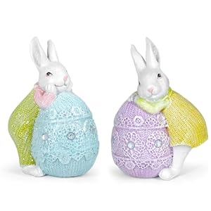 Colorful Egg Polyresin Bunny Easter DecorTable Rabbit Easter DecorationsSpring Bunnies Decoration Statue Figurine for Home Farmhouse YellowGreen