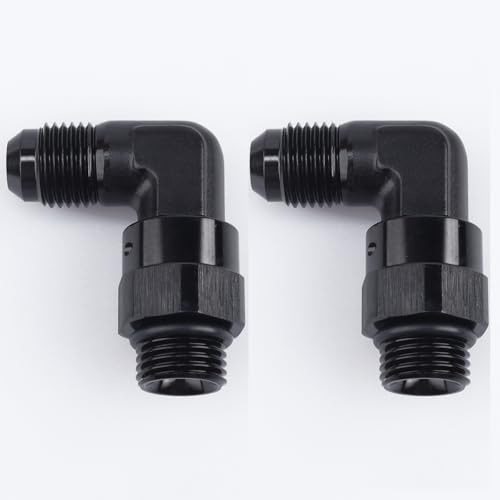 Image of AC PERFORMANCE Aluminum 90 Degree -6 AN Male Flare to -6 AN ORB O Ring Port Swivel Fitting Adapter, Black Pack of 2