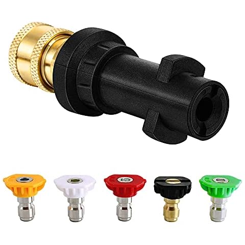IWILCS Pressure Washer Adapter, Pressure Washergun Adapter with 1/4'' Quick Connect Fitting & 5 Pcs Tips Multiple Degrees Compatible with Karcher K Series, K2, K3, K4, K5, K6, K7 Cover