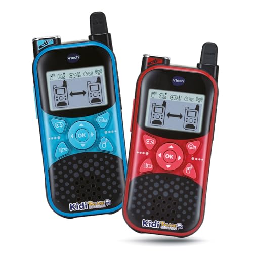 VTech - KidiTalkie Explorer azul/vermelho, walkie-talkies infantil com lanterna e efeitos de voz, envio de mensagens, função de mudança de voz, jogos, presente crianças +4 anos, versão ESP