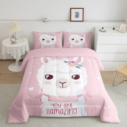 Housse de couette lama rose lit simple : un linge de lit doux qui ne froisse pas - 2
