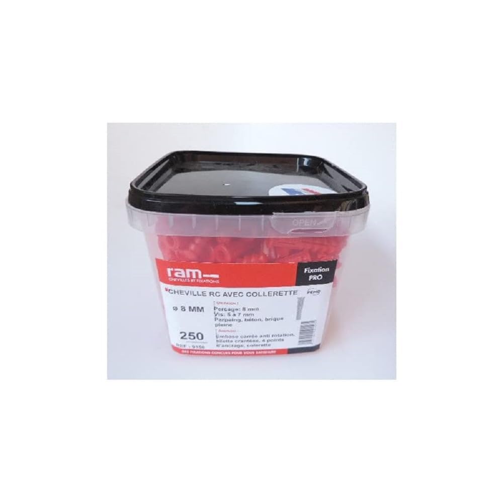 Cheville avec collerette 8mm pour stopper l'enfoncement dans les murs creux seau de 250